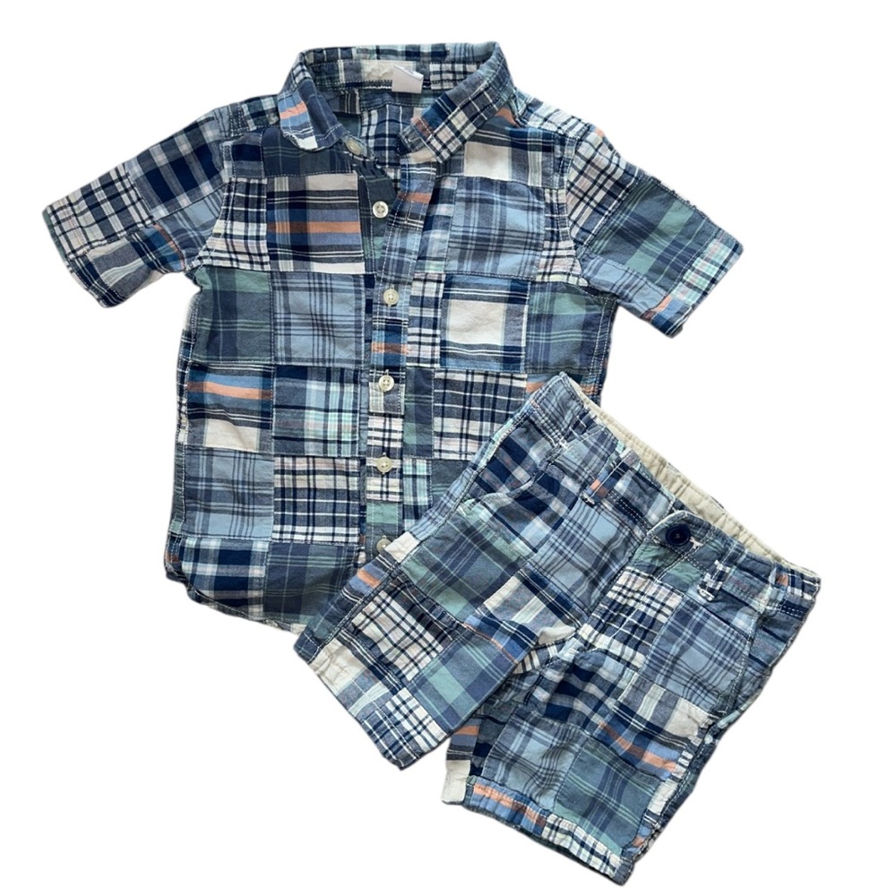 GAP Kids Plaid Button Down Shirt in Blue and Green Matching Set